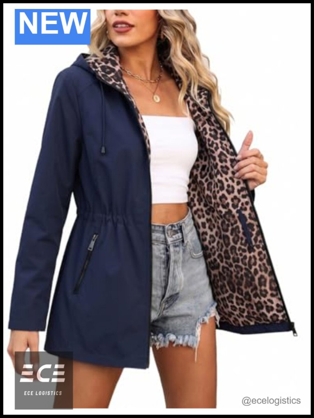 Reversible Lightweight Water-Resistant Raincoat Zip Hooded